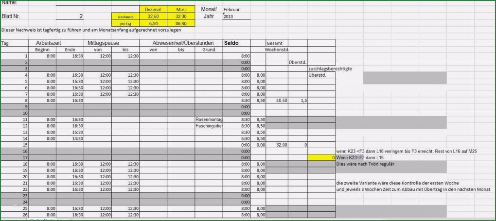Excel überstunden Berechnen Vorlage Wunderbar Stundenzettel Zeiterfassung In Excel Erstellen Teil 1