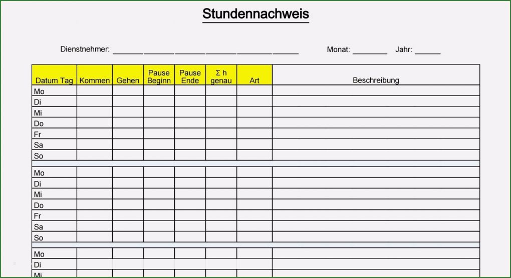 Excel Vorlage Zeiterfassung Projekte Hübsch Excel Vorlagen 2017 Editierbar Stundenzettel Vorlage