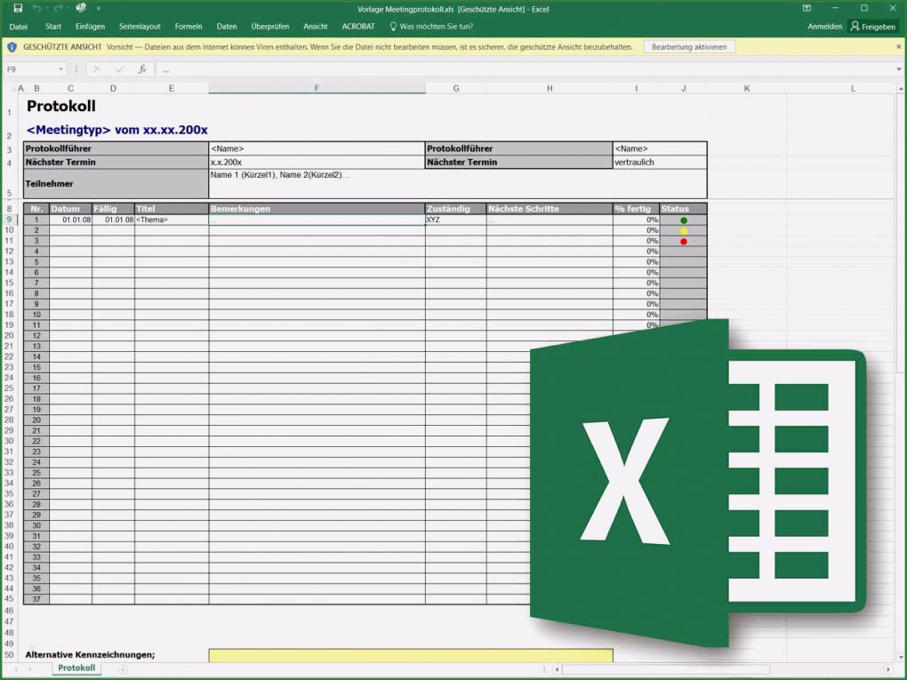Excel Vorlagen Projektmanagement Kostenlos Erstaunlich Besprechungsprotokoll Als Excel Vorlage