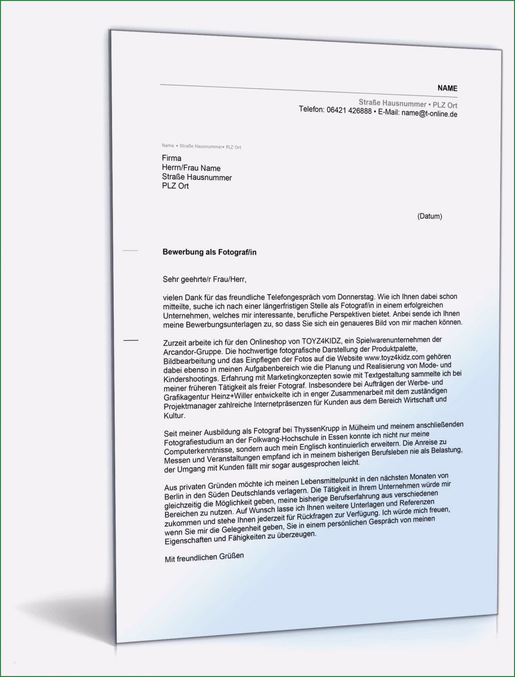 Flyer Fotografie Vorlage Bewundernswert Anschreiben Bewerbung Fotograf