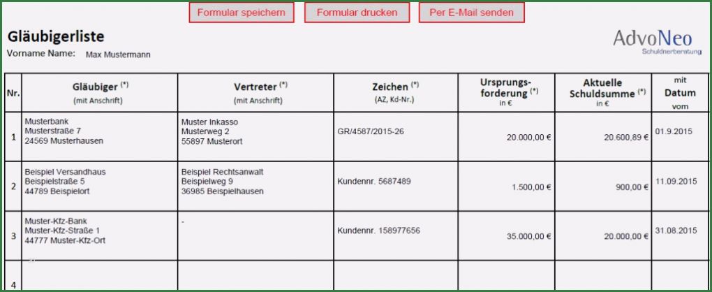 Forderungsaufstellung Vorlage Kostenlos Gut Gläubigerliste Kostenlose Vorlage