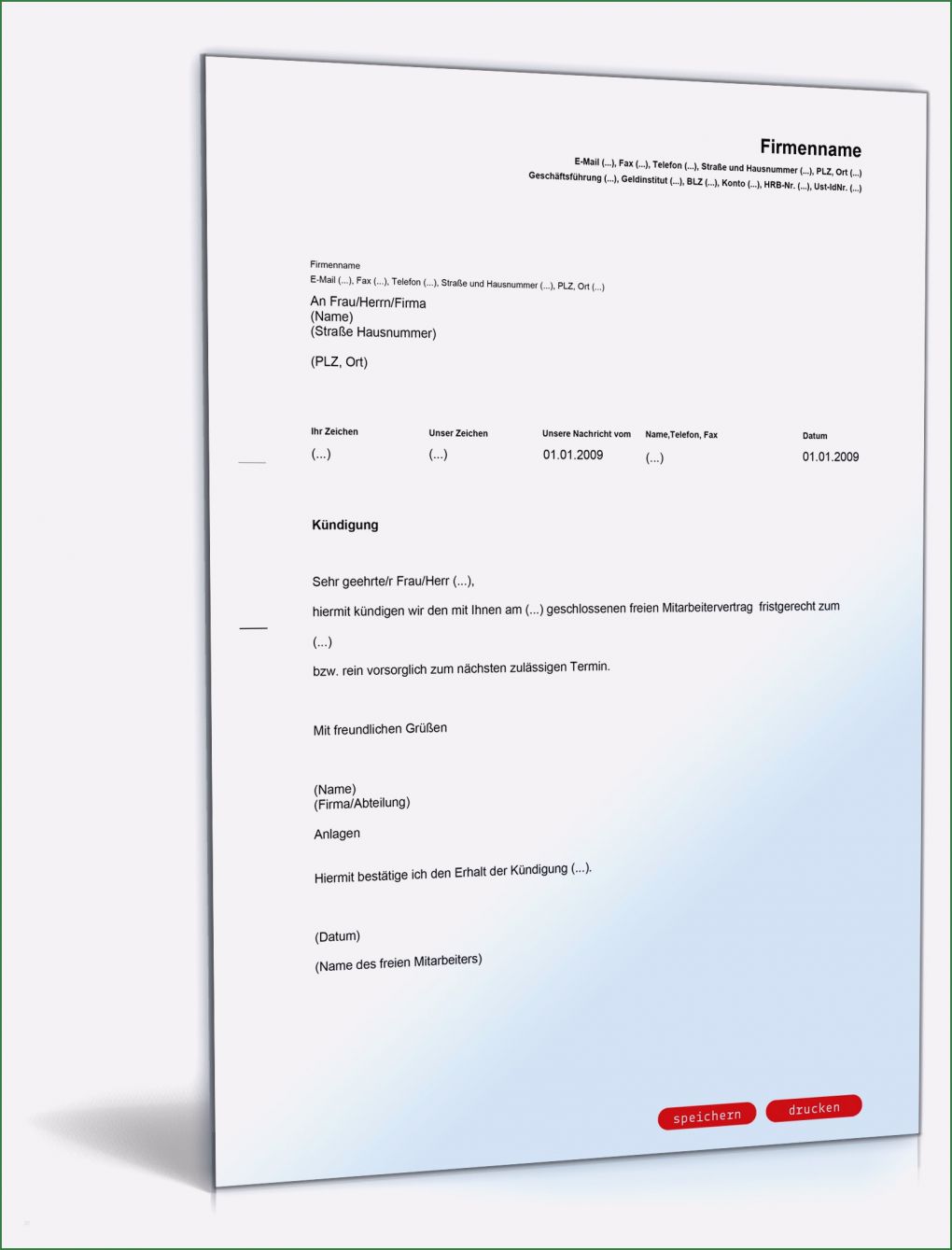 Fristgerechte Kündigung Durch Arbeitnehmer Vorlage Fabelhaft Kündigung Freier Mitarbeiter