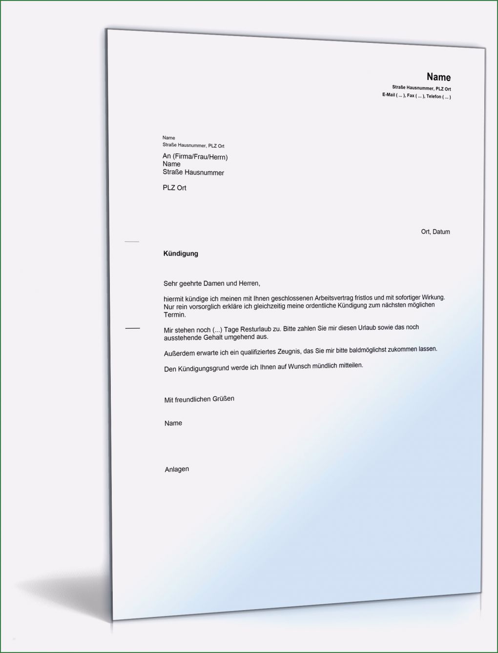 Fristgerechte Kündigung Durch Arbeitnehmer Vorlage Luxus Fristlose Kündigung Arbeitsvertrag Durch Arbeitnehmer