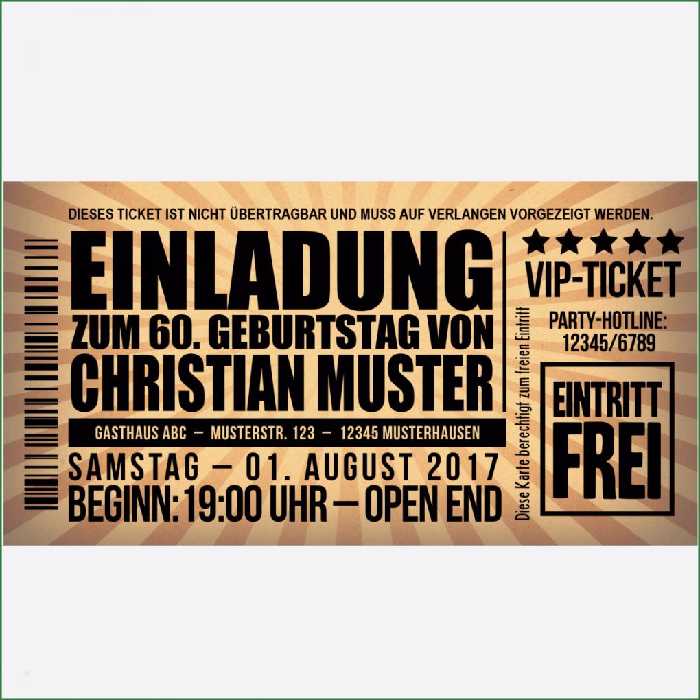 Geburtstag 60 Einladung Vorlage Erstaunlich Einladungen 60 Geburtstag – Eintrittskarte – Erstelle
