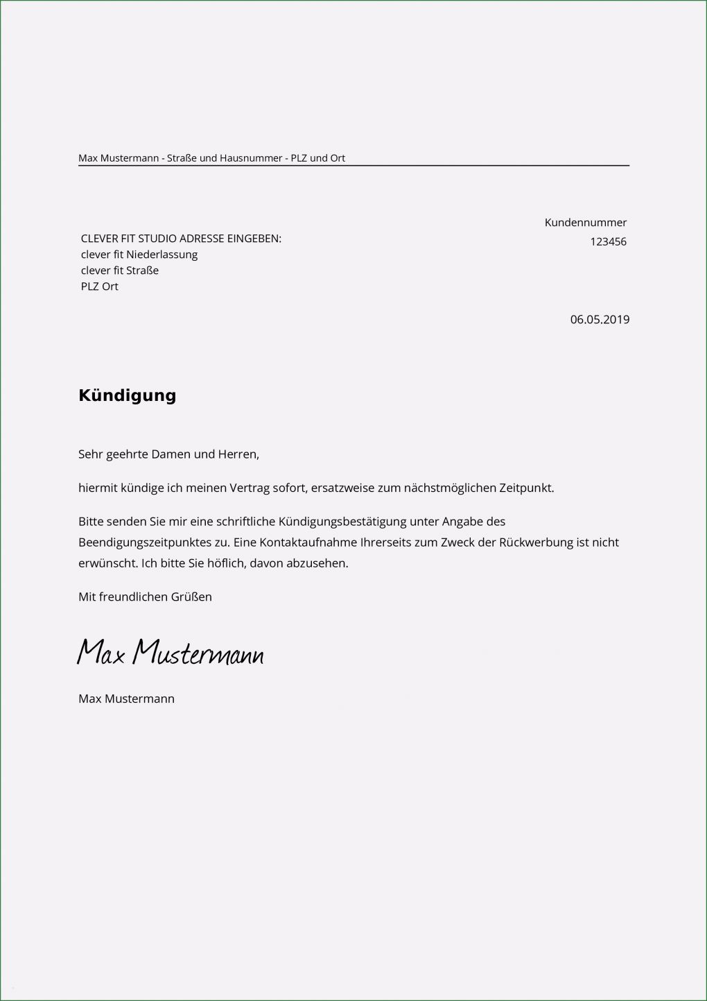 Handyversicherung Kündigen Vorlage Schön Clever Fit Kündigen Muster Vorlage Zur Kündigung