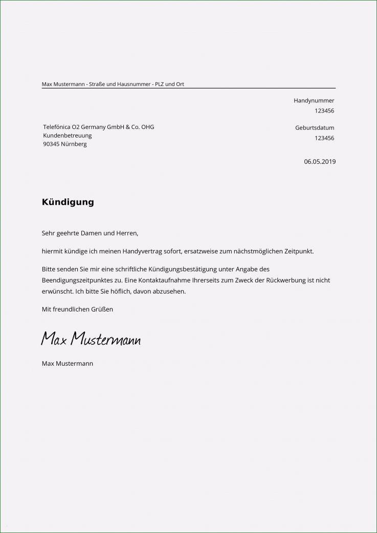 Handyvertrag Kündigung Vorlage Zum Drucken Hübsch O2 Vertrag Kündigen Muster Vorlage Als Pdf Zum Ausdrucken