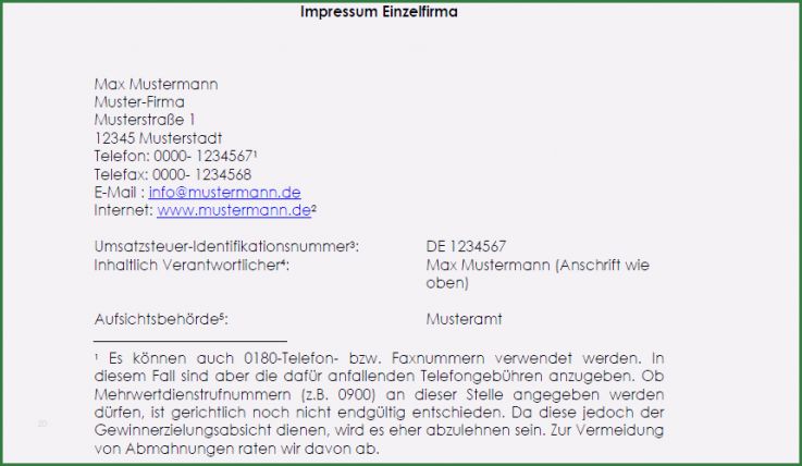 Impressum Vorlagen Homepage Angenehm Impressum Einer Einzelfirma Vorlage Zum Download