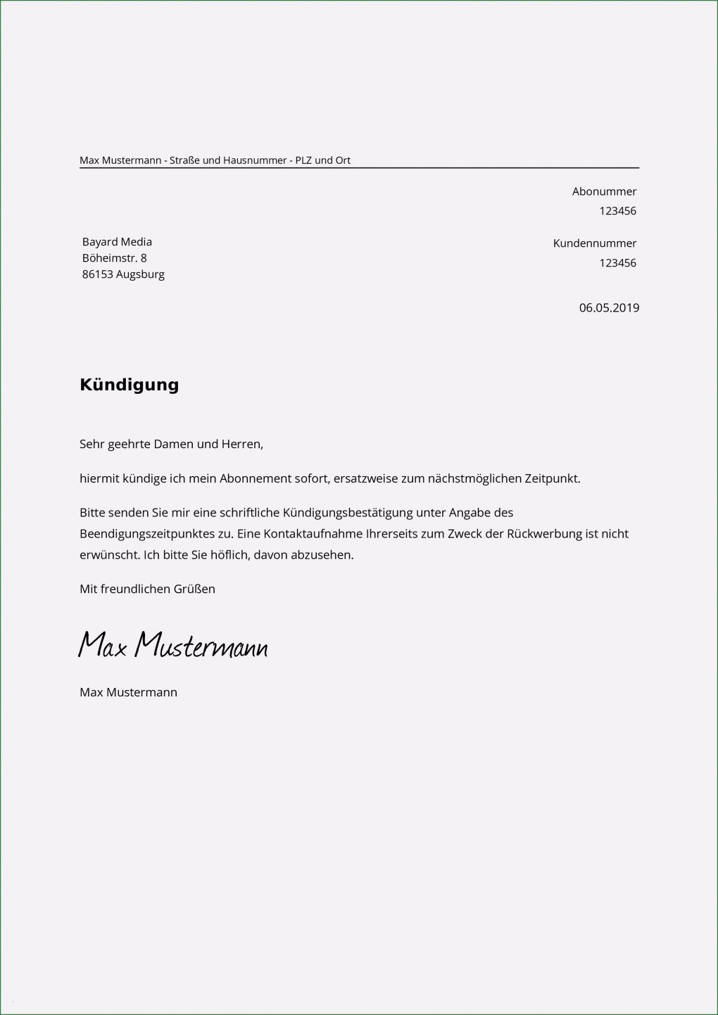 Kündigung Franchisevertrag Vorlage Einzigartig Abo Service Plus Magazin Kündigen Muster Vorlage