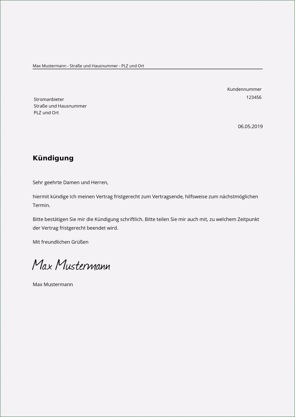 Kündigung Strom Und Gas Vorlage Beste Stromanbieter Kündigen Muster Vorlage Zur Kündigung