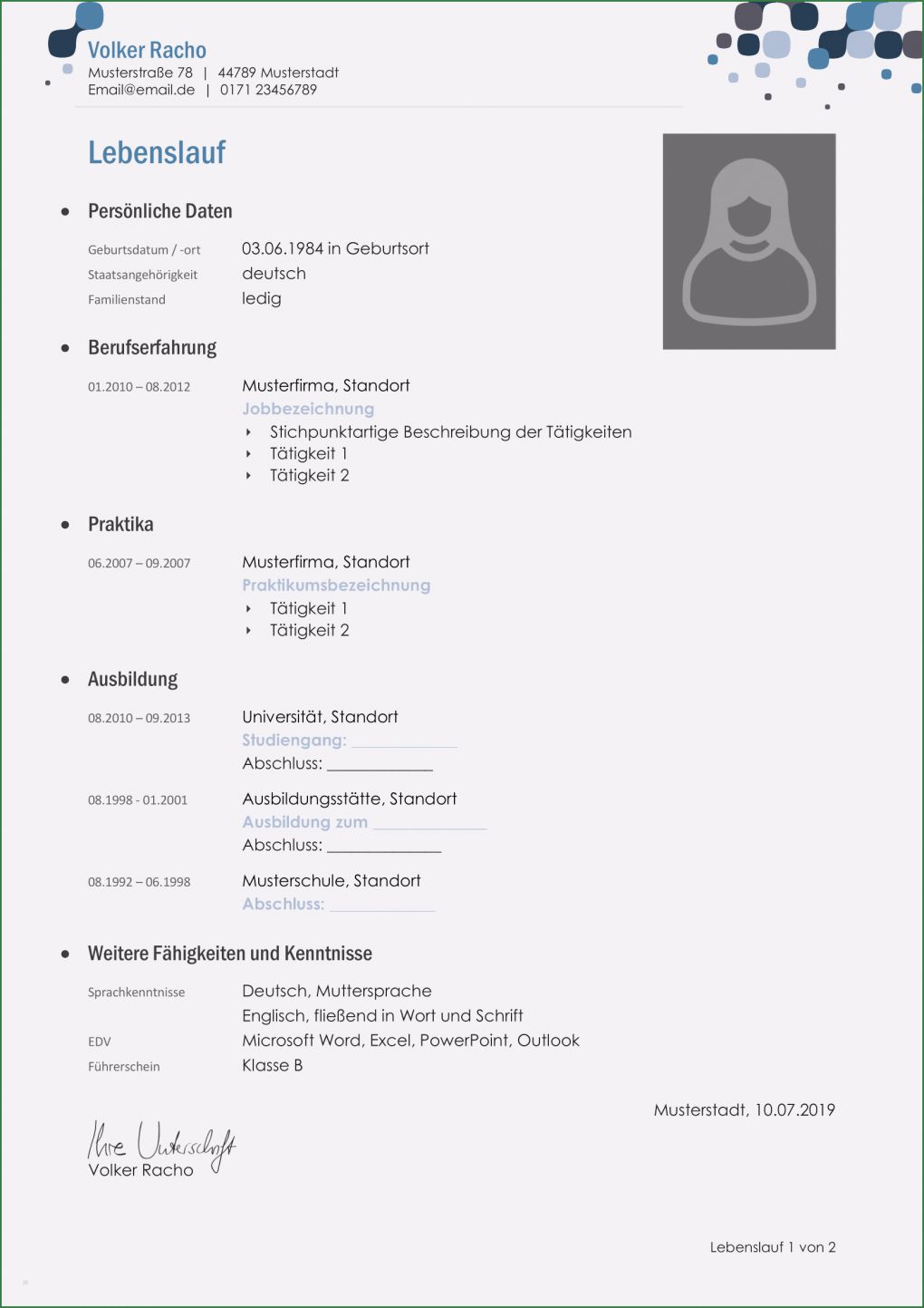 Lebenslauf Vorlage Für Eine Ausbildung Einzigartig Lebenslauf Muster 38 Kostenlose Muster Als Download