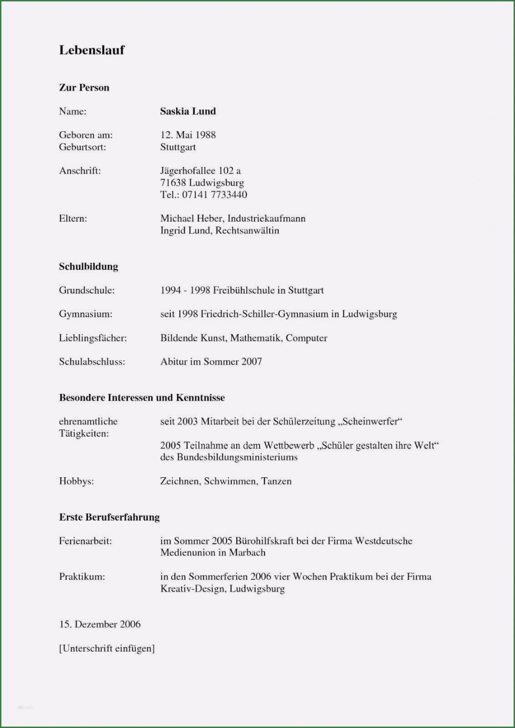 Lebenslauf Vorlage Schüler Word Beste Lebenslauf Schüler Vorlage Word Elegant Lebenslauf Vorlage