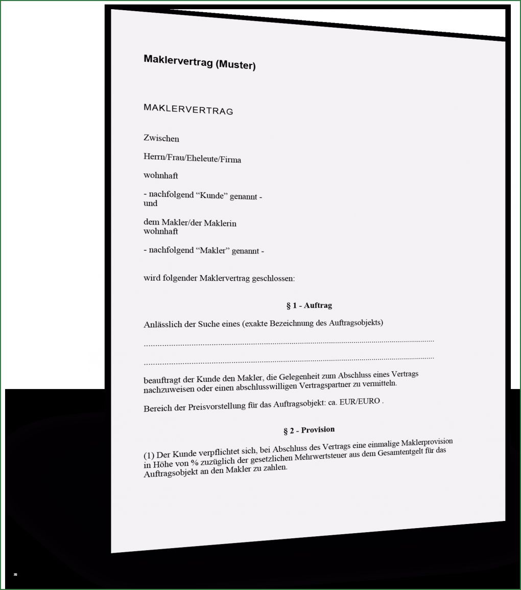 Maklervertrag Vermietung Vorlage Genial Maklervertrag Muster Standardvertraege