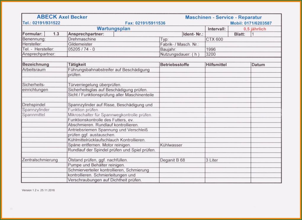 Maschinen Wartungsplan Vorlage Kostenlos Best Of 7 Wartungsplan Maschinen Vorlage