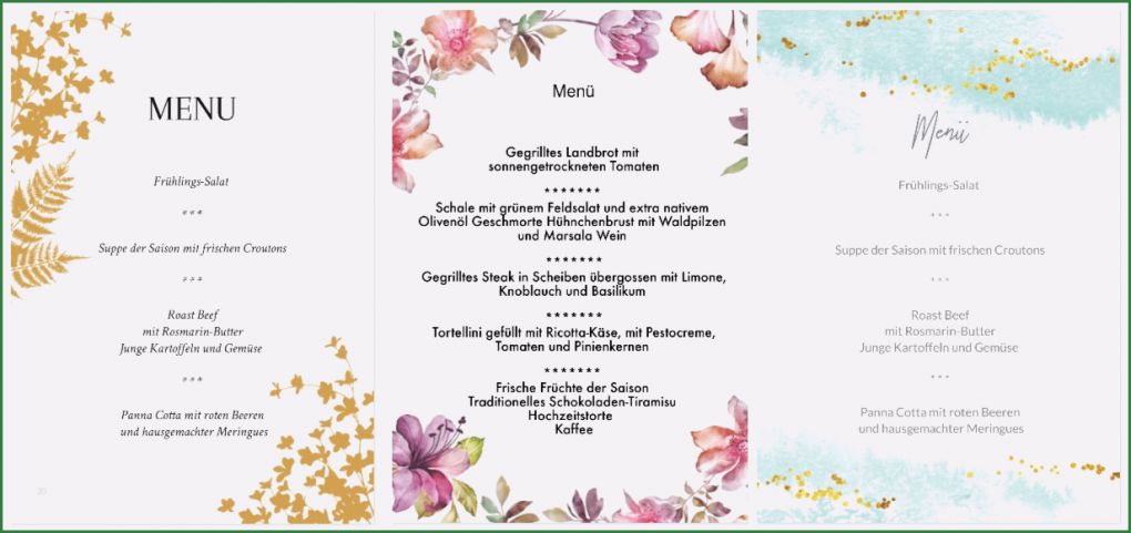 Menükarte Geburtstag Vorlage Hübsch Menükarten Zur Hochzeit