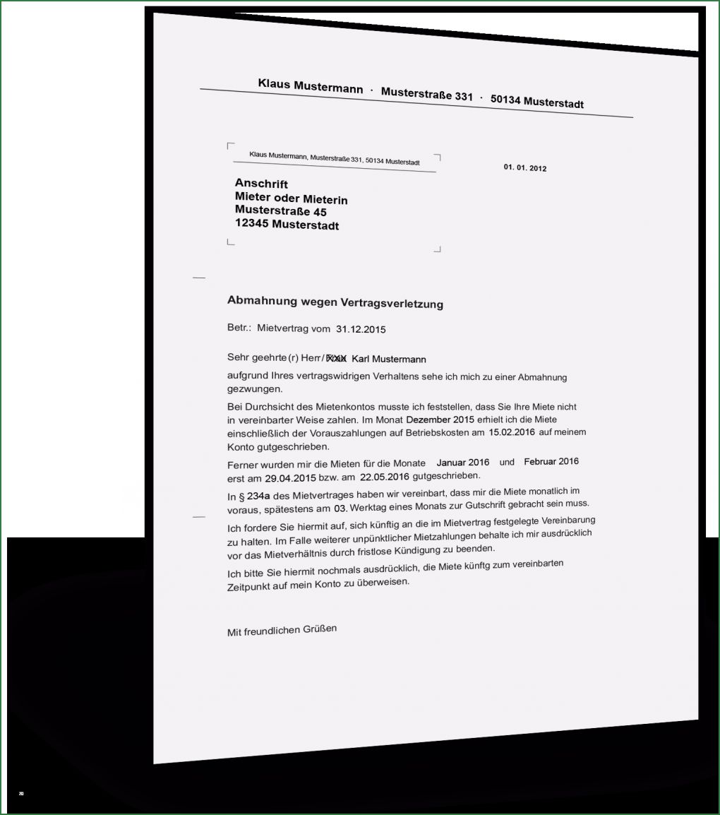 Mieter Abmahnung Vorlage Fabelhaft Vorlage Abmahnung Verspätete Mietzahlung Kostenlose