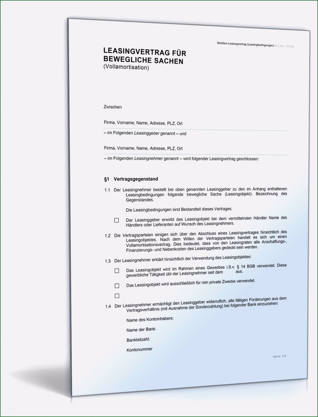 Mietvertrag Grundstück Vorlage Beste Mobilien Leasingvertrag Vollamortisation • De Vertrag