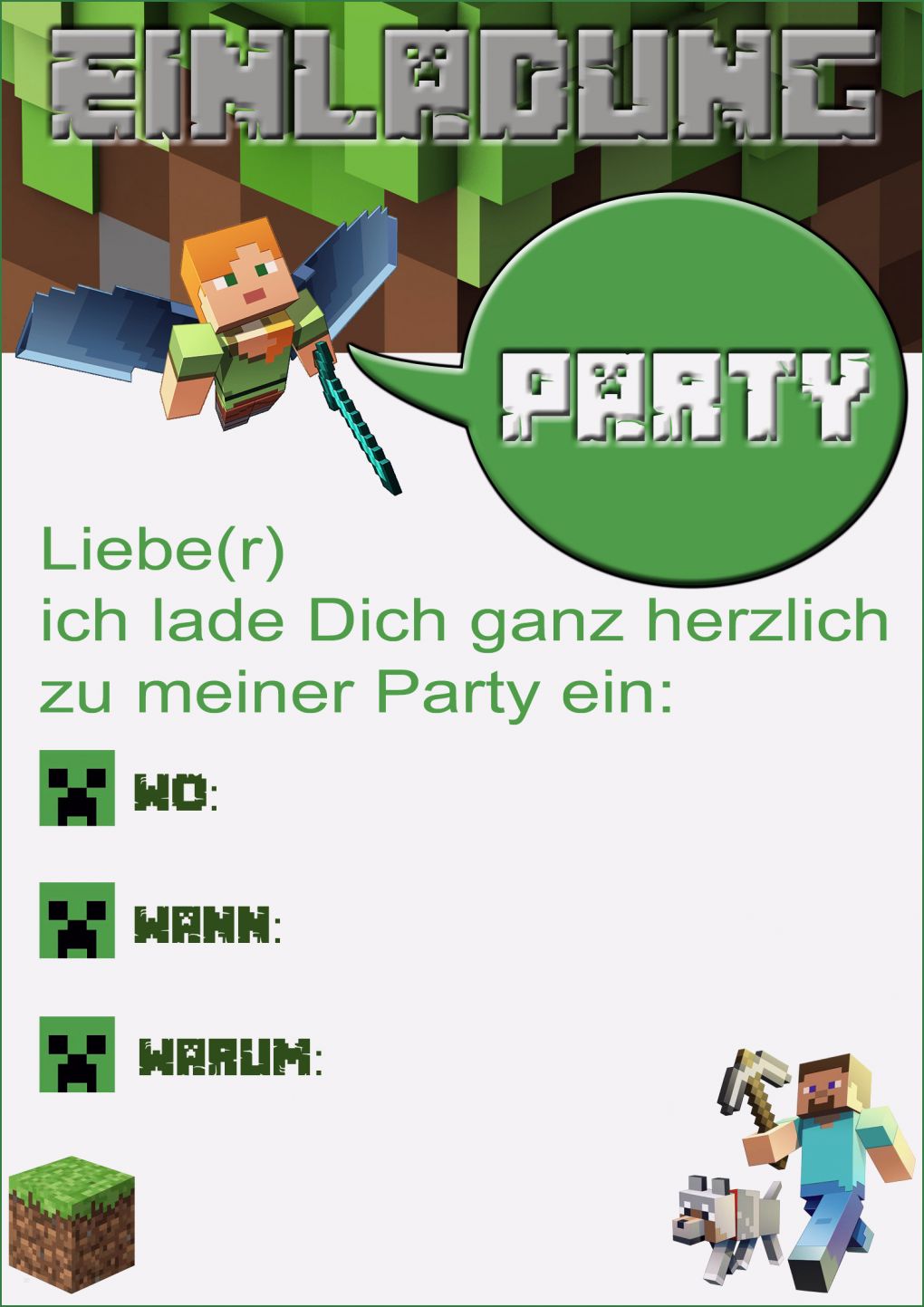 Minecraft Einladungskarten Vorlage Angenehm Minecraft Party Selbstgemacht