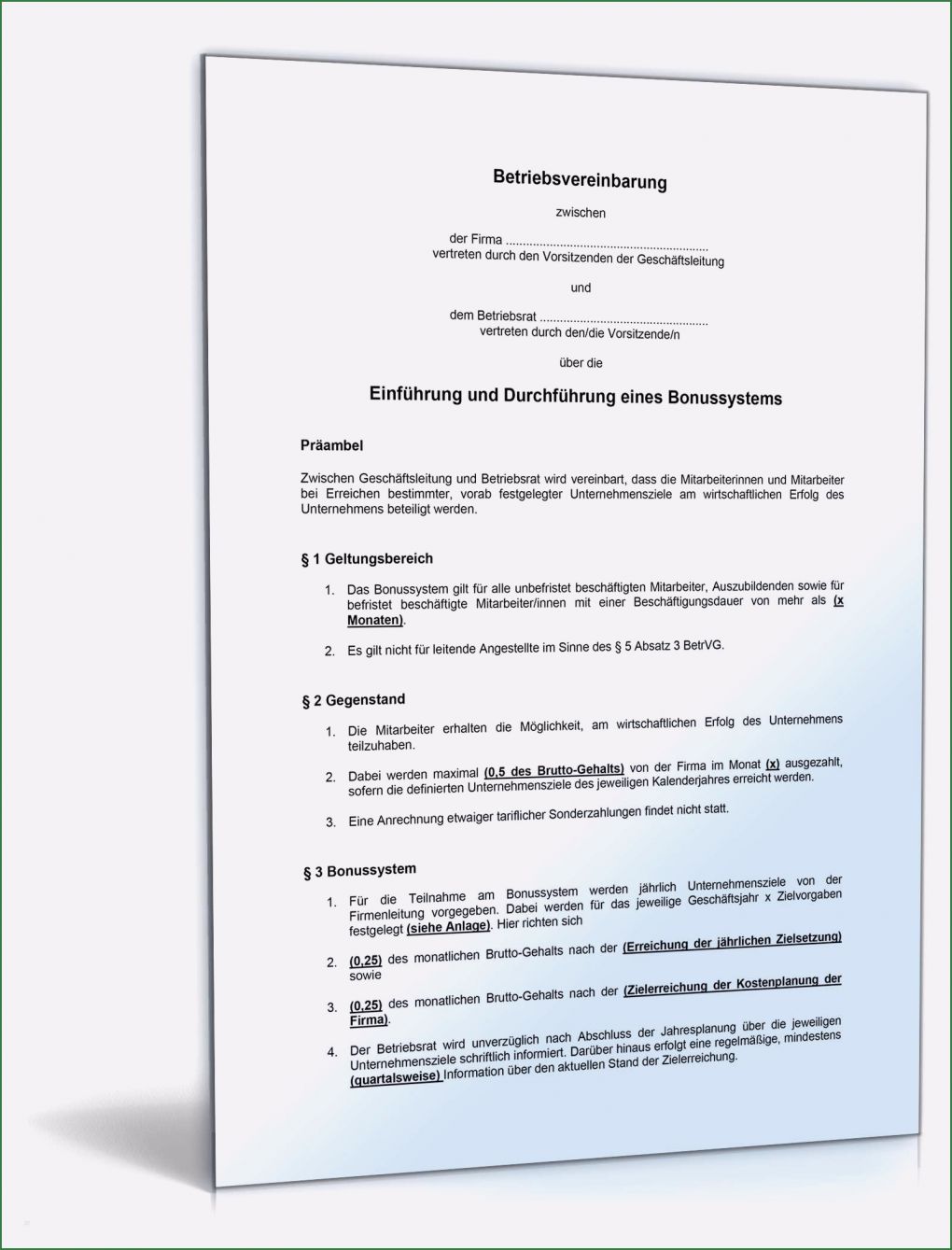Mitarbeiter Meeting Vorlage Best Of Betriebsvereinbarung Bonussystem Muster Vorlage Zum Download