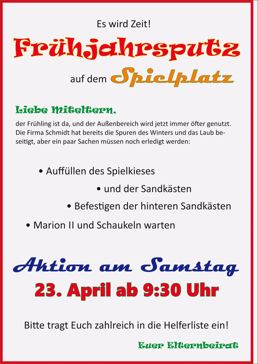 Mitarbeitergespräch Vorlage Kita Elegant Arbeitseinsatz Am 23 April