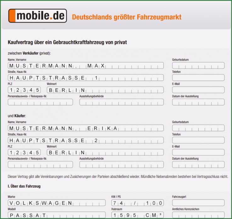 Mobile De Kaufvertrag Vorlage Einzigartig Muster Kaufvertrag Auto Privat & Gewerblich
