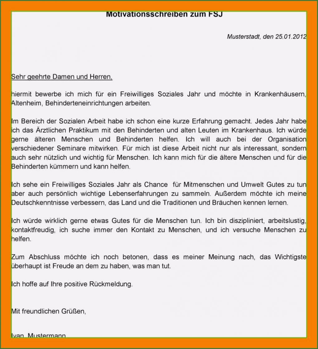 Motivationsschreiben Föj Vorlage Angenehm 8 Motivationsschreiben Fsj Beispiel