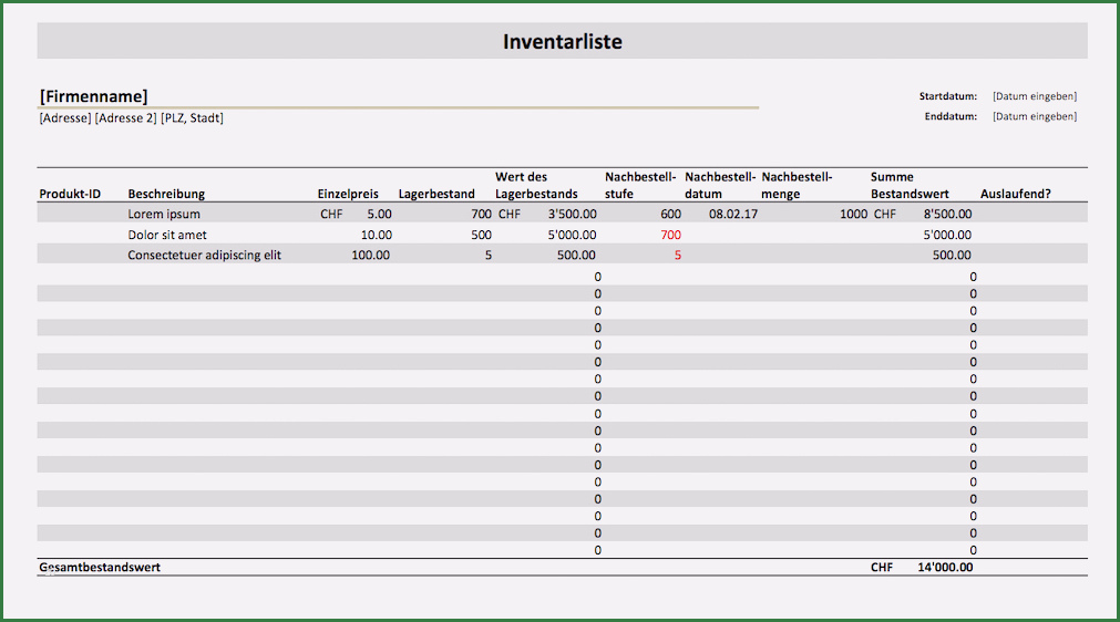 Namensschilder Excel Vorlage Neu Inventarliste Vorlage Excel format