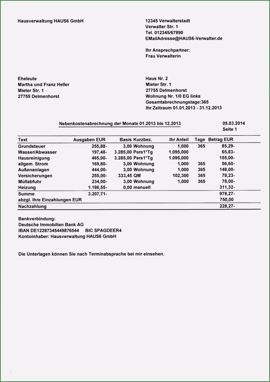Nebenkostenabrechnung Mieter Vorlage Großartig 17 Nebenkostenabrechnung Muster Vorlagen123 Vorlagen123