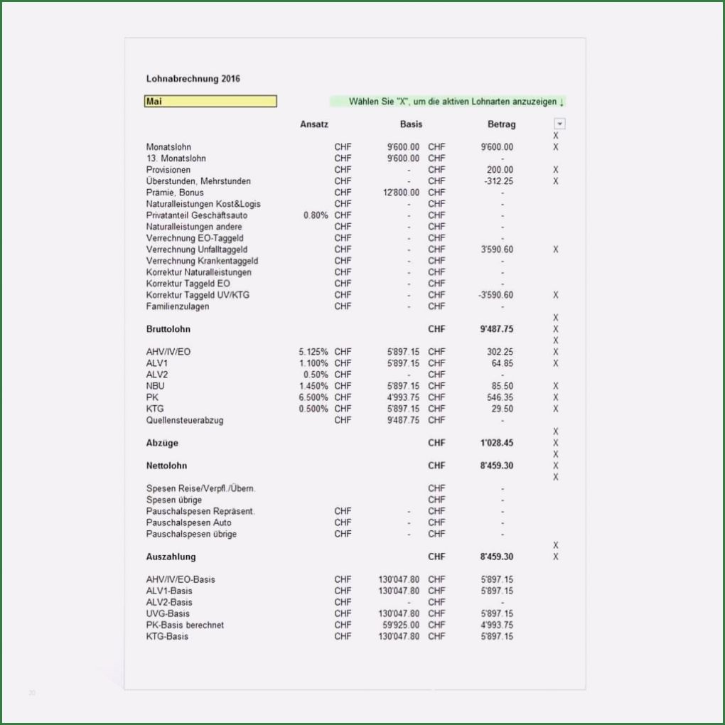 Nebenkostenabrechnung Schweiz Vorlage Angenehm 17 Lohnabrechnung Schweiz Excel