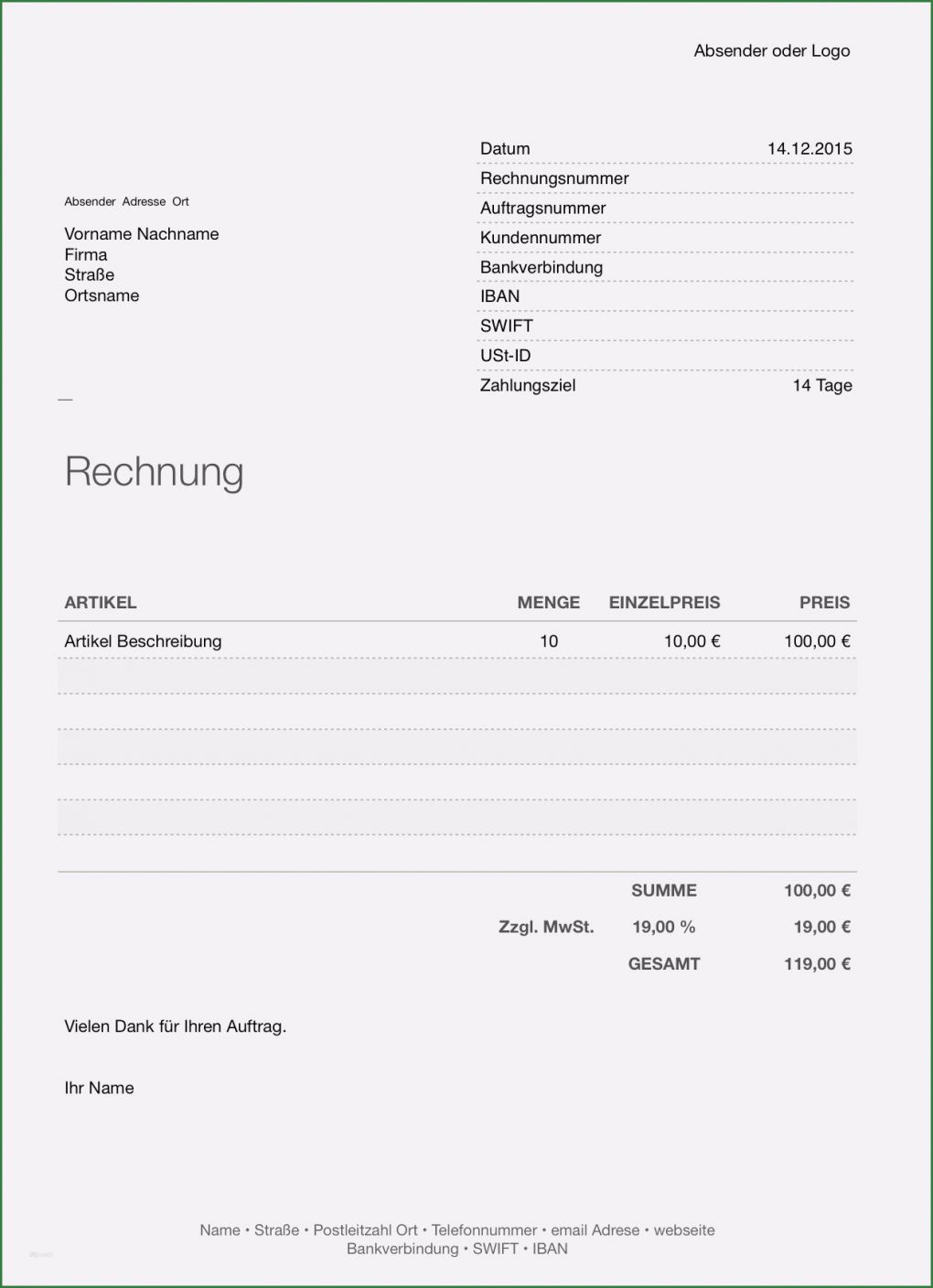 Numbers Vorlage Rechnung Kostenlos Wunderbar 15 Rechnungsmuster Kostenlos