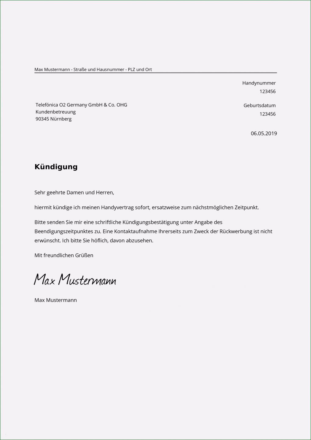 O2 Handyvertrag Kündigen Vorlage Pdf Hübsch O2 Vertrag Kündigen Muster Vorlage Als Pdf Zum Ausdrucken