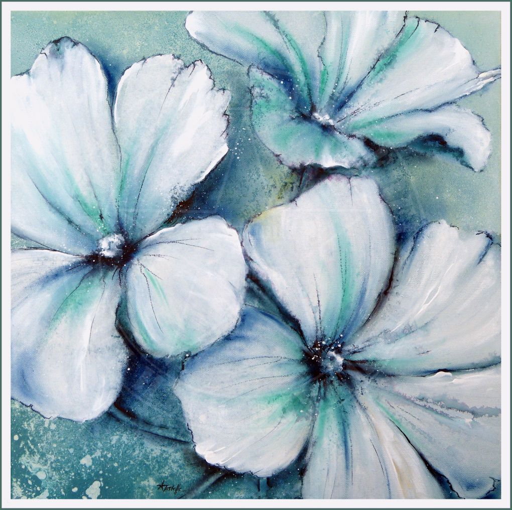 ölmalerei Vorlagen Schönste "eisblaue Malven" Acrylic Art On Canvas