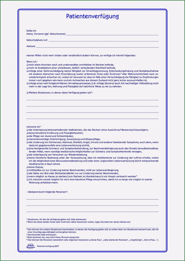 Patientenverfügung Vorlage Zum Ausfüllen Schönste PatientenverfÜgung