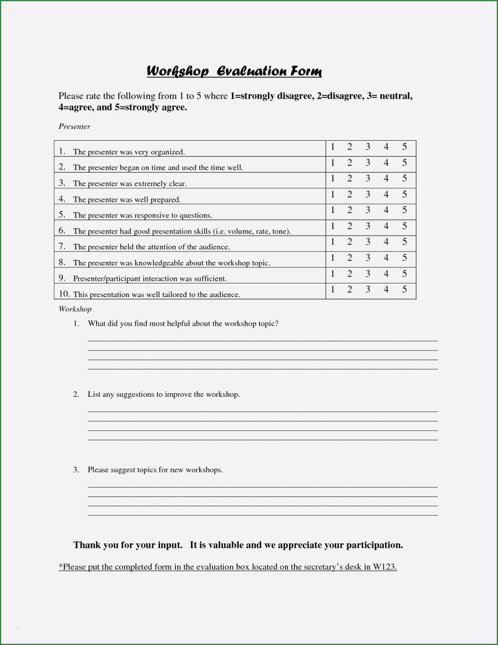 Peer Review Vorlage Genial Workshop Evaluation form Template