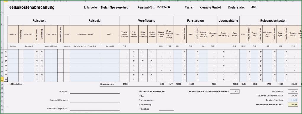 Personalkostenplanung Excel Vorlage Kostenlos Beste Reisekostenabrechnung formular Excel Kostenlos In Neueste