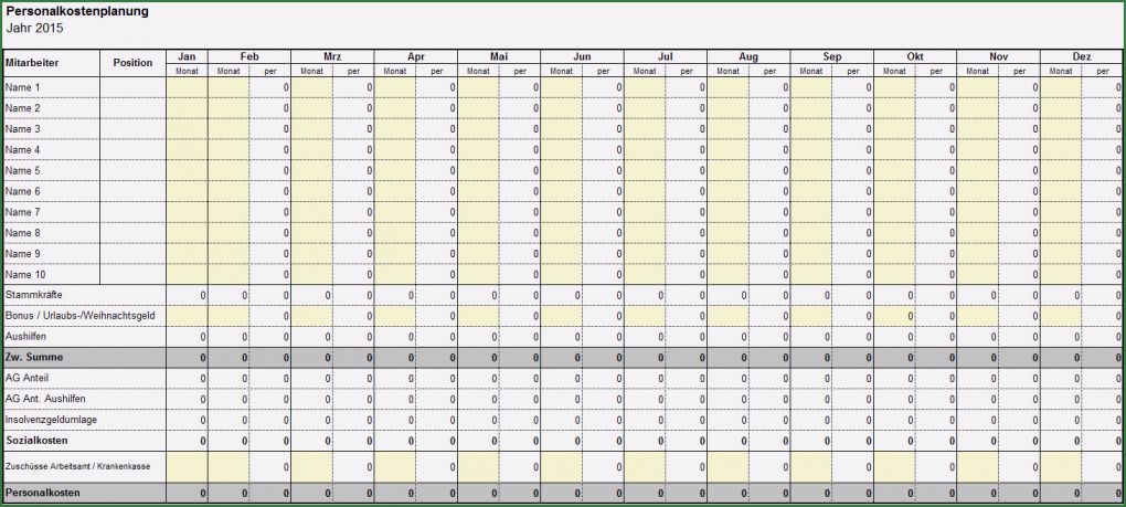Personalkostenplanung Excel Vorlage Kostenlos Erstaunlich Excel Vorlage Personalkostenplanung