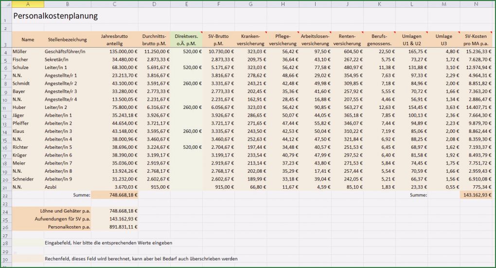 Personalkostenplanung Excel Vorlage Kostenlos Luxus Excelvorlage Für Personalkostenplanung 2020