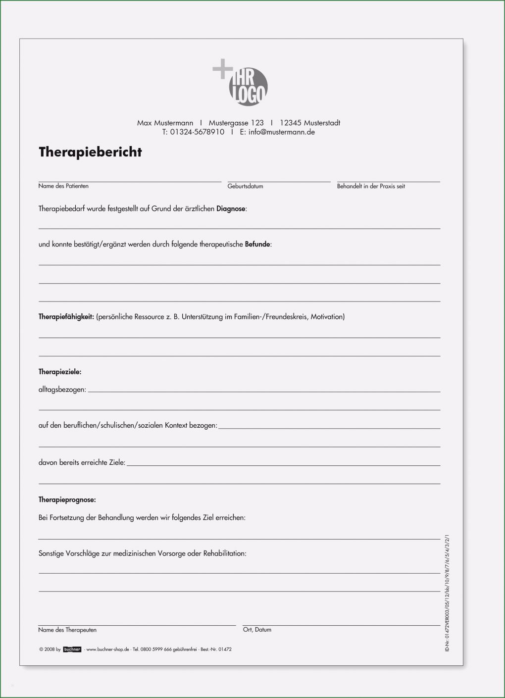 Physiotherapie Befund Vorlage Angenehm therapiebericht Mit Ihren Kontaktdaten Und Logo 1 Block à