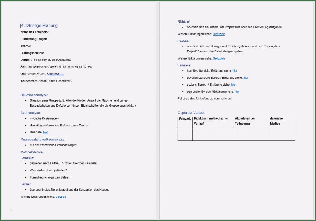 Planung Kindergarten Vorlage Wunderbar Mustervorlage Kurzfristige Planung Erzieherspickzettel