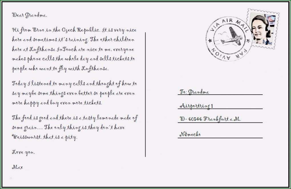 Postkarte Schreiben Vorlage Französisch Angenehm Postkarte Max Englisch Be Lufthansa Karriere Blog