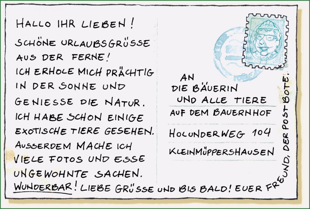 Postkarte Schreiben Vorlage Französisch Hübsch Illustration Alexander Steffensmeier Lieselotte Macht