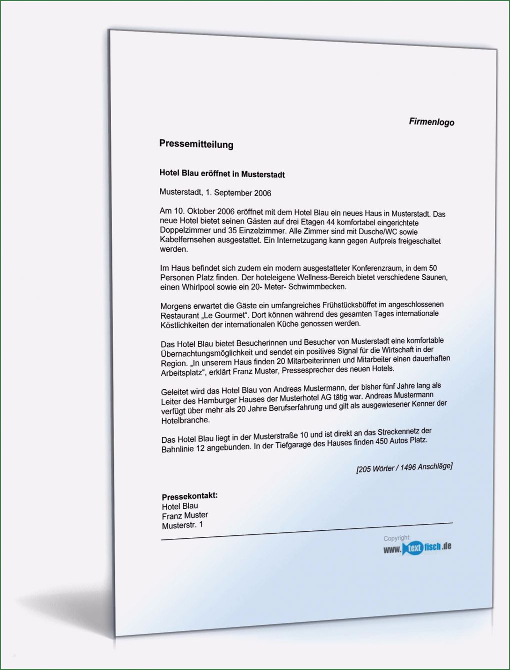 Pressemitteilung Schreiben Vorlage Elegant Pressemitteilung Eröffnung Hotel