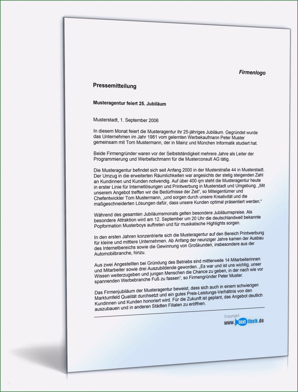 Pressemitteilung Vorlage Word Beste Pressemitteilung Firmenjubiläum Werbeagentur Muster Zum