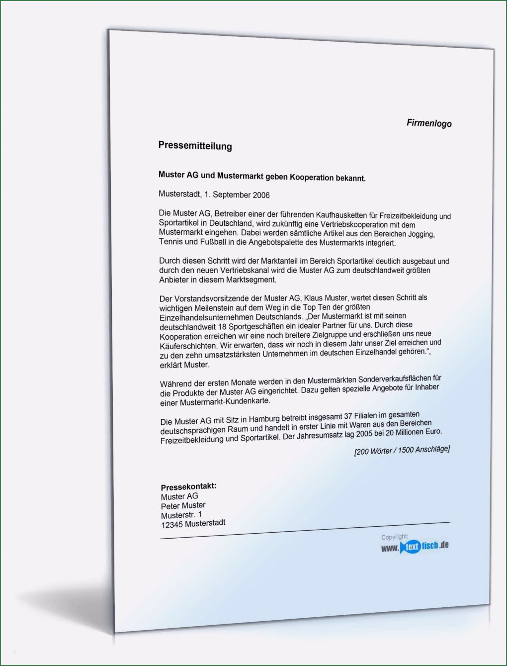 Pressemitteilung Vorlage Word Einzigartig Pressemitteilung über Eine Neue Kooperation Muster Zum