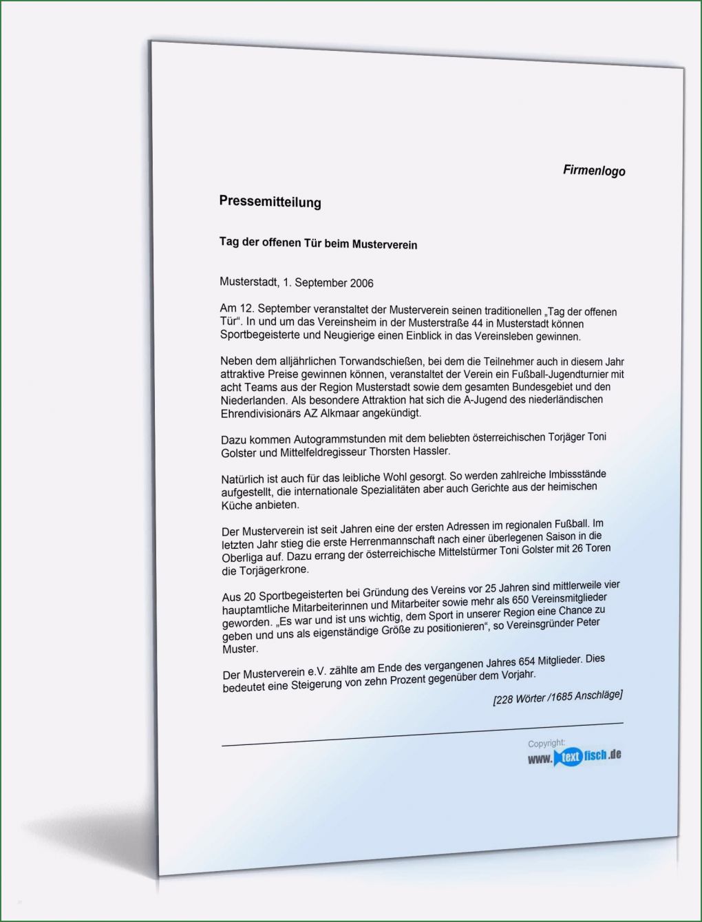 Pressemitteilung Vorlage Word Großartig Pressemitteilung Tag Der Offenen Tür Sportverein