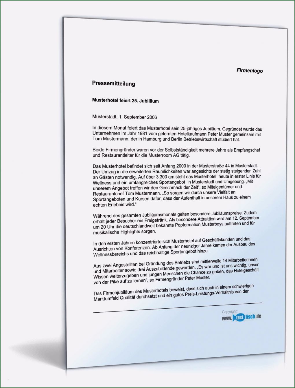 Pressemitteilung Vorlage Word Inspiration Pressemitteilung Firmenjubiläum Hotel