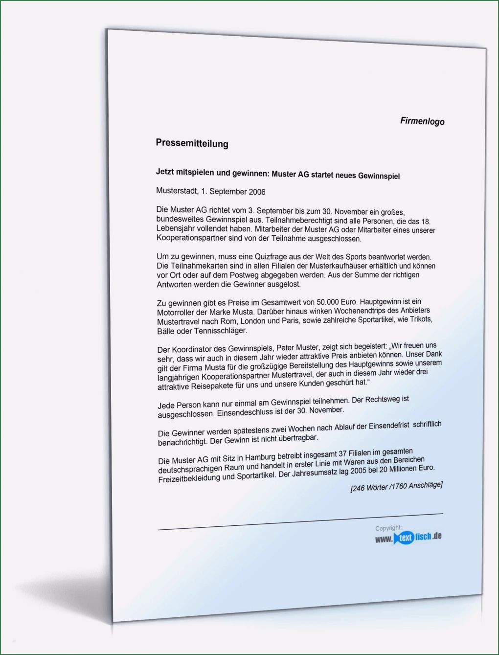 Pressemitteilung Vorlage Word Neu Pressemitteilung über Gewinnspiel Unternehmen