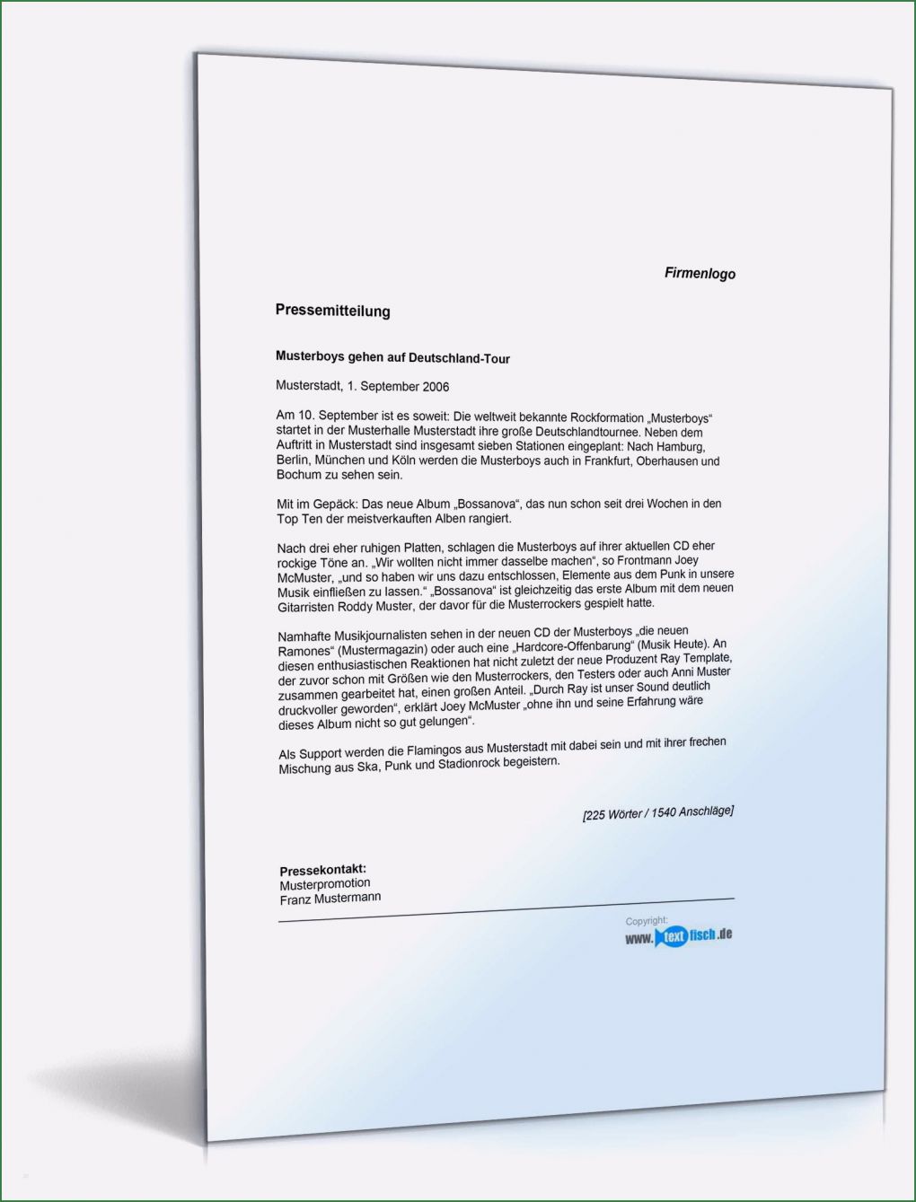 Pressemitteilung Vorlage Word Neu Pressemitteilung Zur Ankündigung Einer tournee Muster