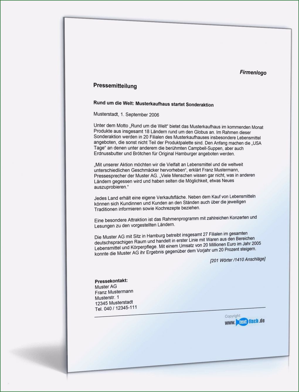 Pressemitteilung Vorlage Word Schönste Pressemitteilung Start Einer sonderaktion Muster Zum