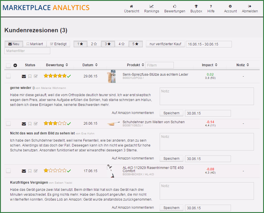 Bewertungsmanagement mit Marketplace Analytics blog schlechte bewertung massnahmen