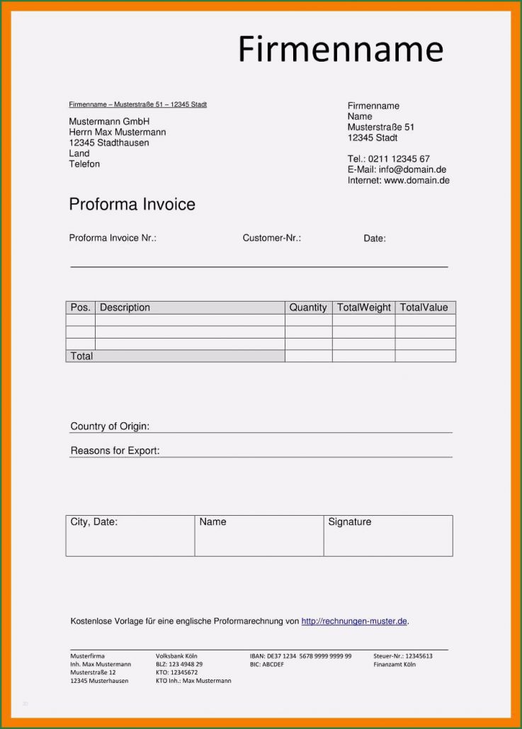 Proforma Invoice Vorlage Best Of 8 Invoice Vorlage